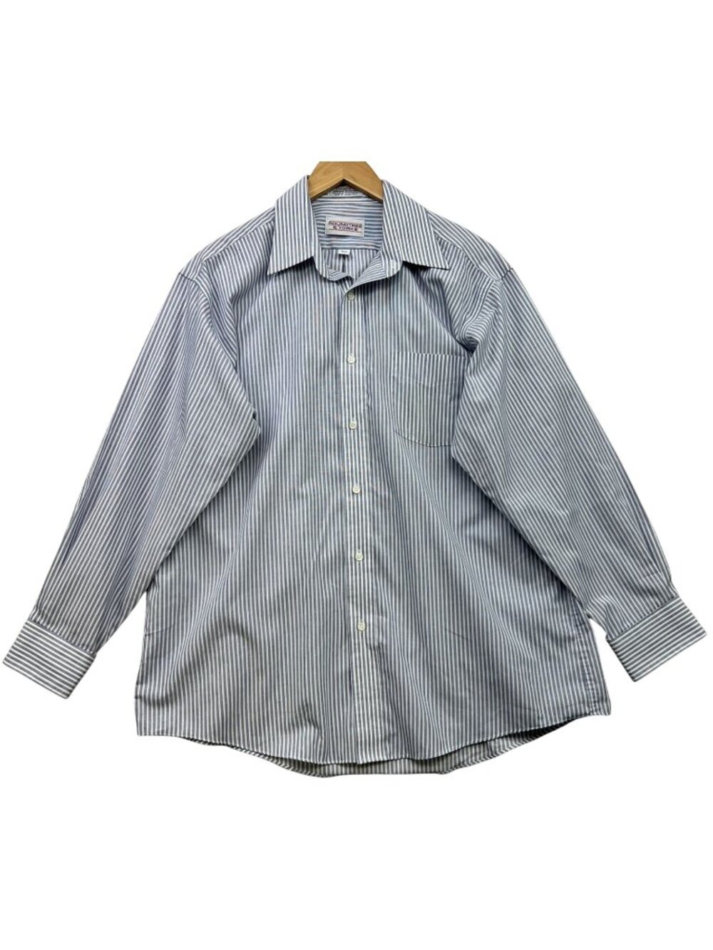 Roundtree & Yorke Men's Wrinkle-Resistant Button Up Shirt 16.5 Navy White Stripe